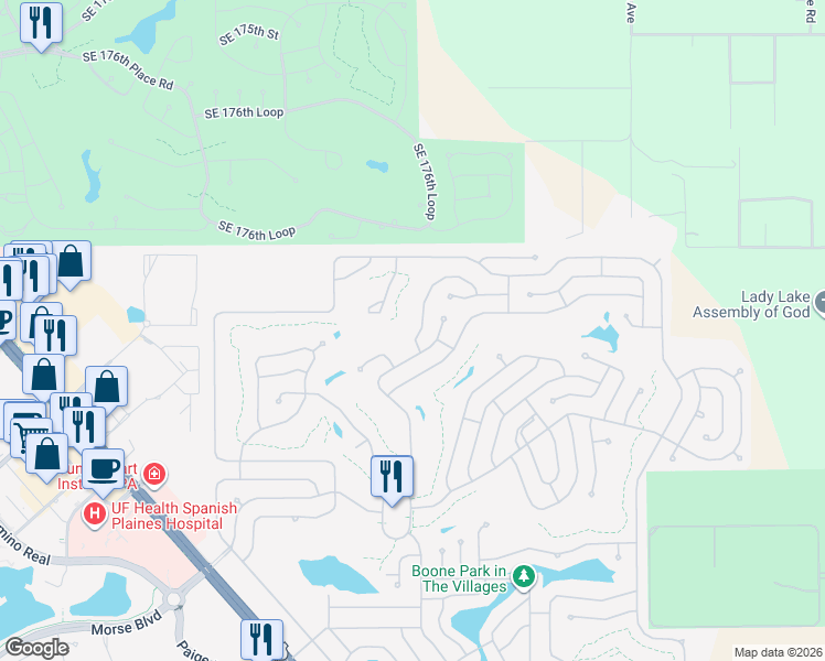 map of restaurants, bars, coffee shops, grocery stores, and more near 945 Oleander Street in Lady Lake