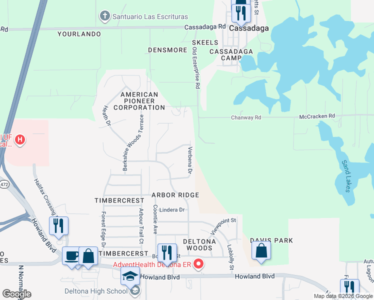 map of restaurants, bars, coffee shops, grocery stores, and more near 3113 Wood Rose Way in Deltona