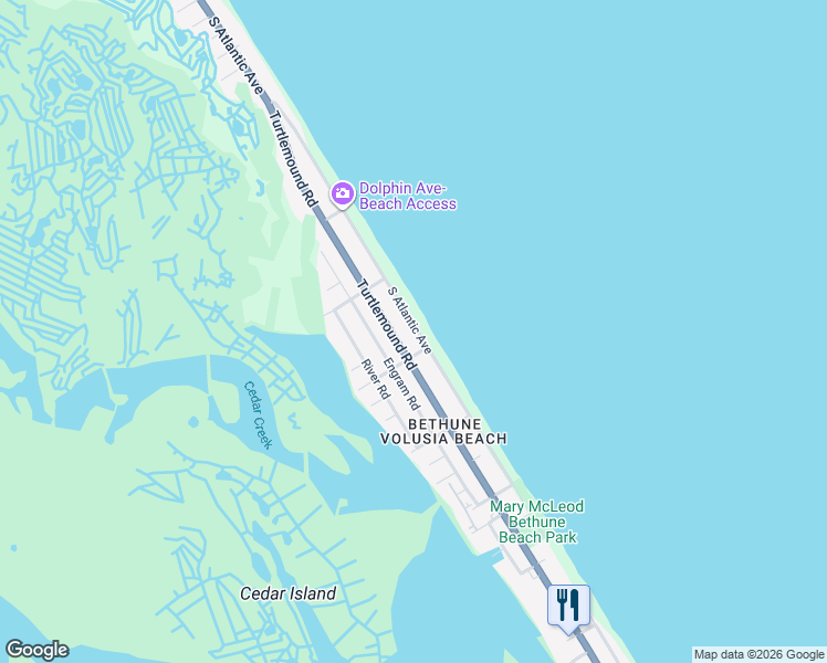 map of restaurants, bars, coffee shops, grocery stores, and more near 6358 South Atlantic Avenue in New Smyrna Beach