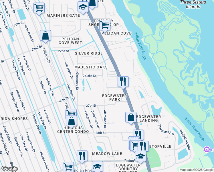 map of restaurants, bars, coffee shops, grocery stores, and more near 141 Joseph Drive in Edgewater