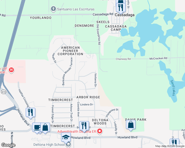 map of restaurants, bars, coffee shops, grocery stores, and more near 3113 Wood Rose Way in Deltona