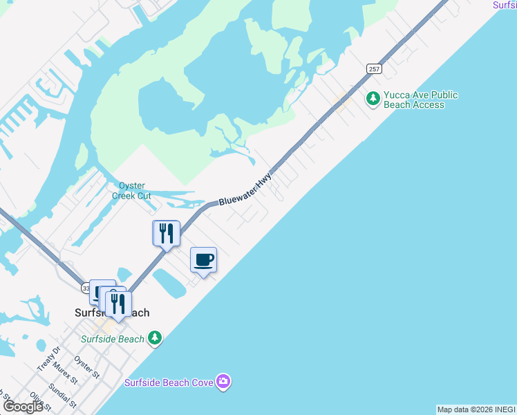 map of restaurants, bars, coffee shops, grocery stores, and more near 203 Carlton Avenue in Surfside Beach
