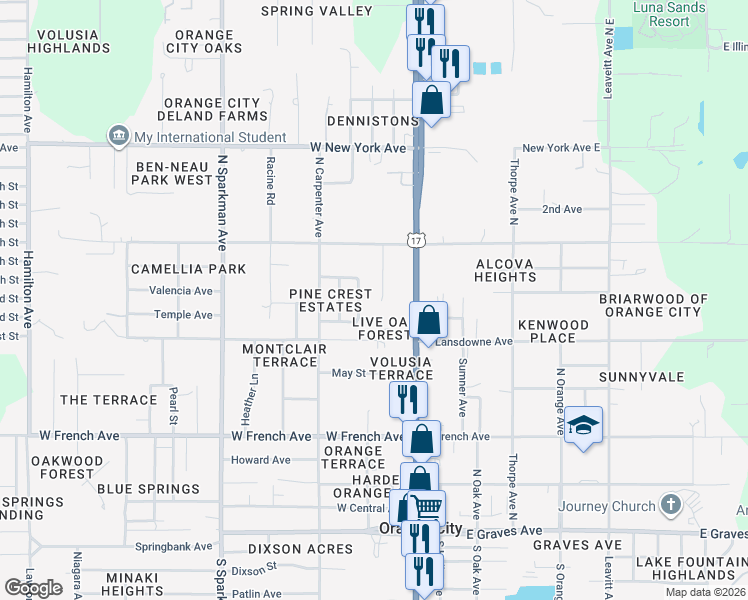 map of restaurants, bars, coffee shops, grocery stores, and more near 930 Beau Court in Orange City