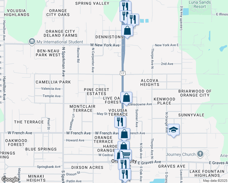 map of restaurants, bars, coffee shops, grocery stores, and more near 930 Beau Court in Orange City