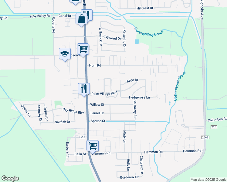 map of restaurants, bars, coffee shops, grocery stores, and more near 2001 Palm Village Boulevard in Bay City