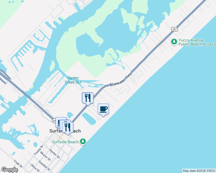 map of restaurants, bars, coffee shops, grocery stores, and more near 330 Coral Court in Surfside Beach