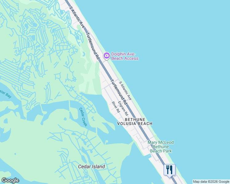 map of restaurants, bars, coffee shops, grocery stores, and more near 6329 Engram Road in New Smyrna Beach