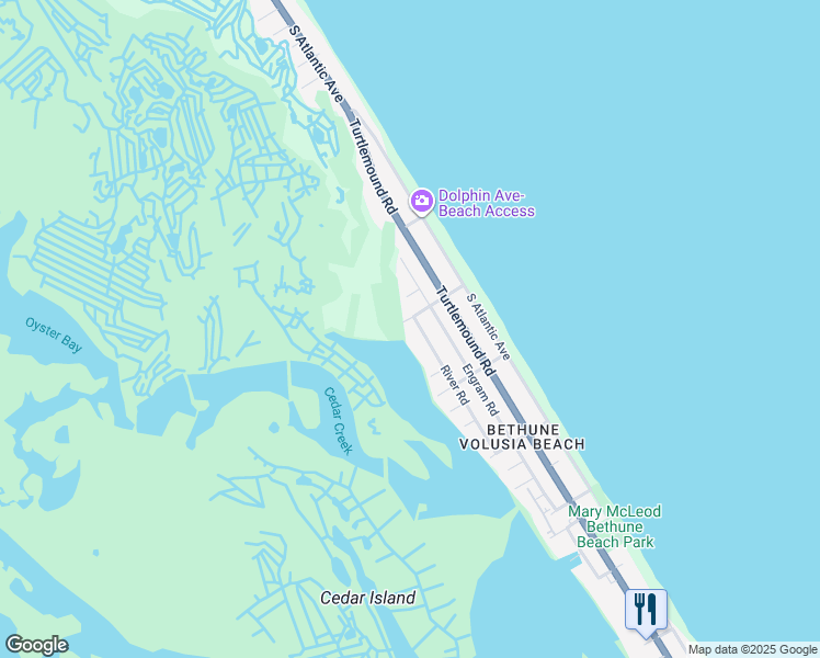 map of restaurants, bars, coffee shops, grocery stores, and more near 6306 River Road in New Smyrna Beach