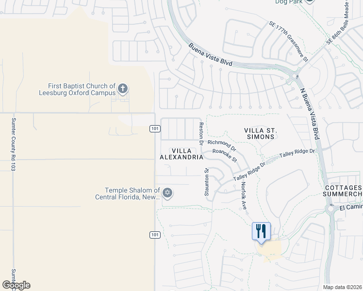 map of restaurants, bars, coffee shops, grocery stores, and more near 3556 Roanoke St in The Villages