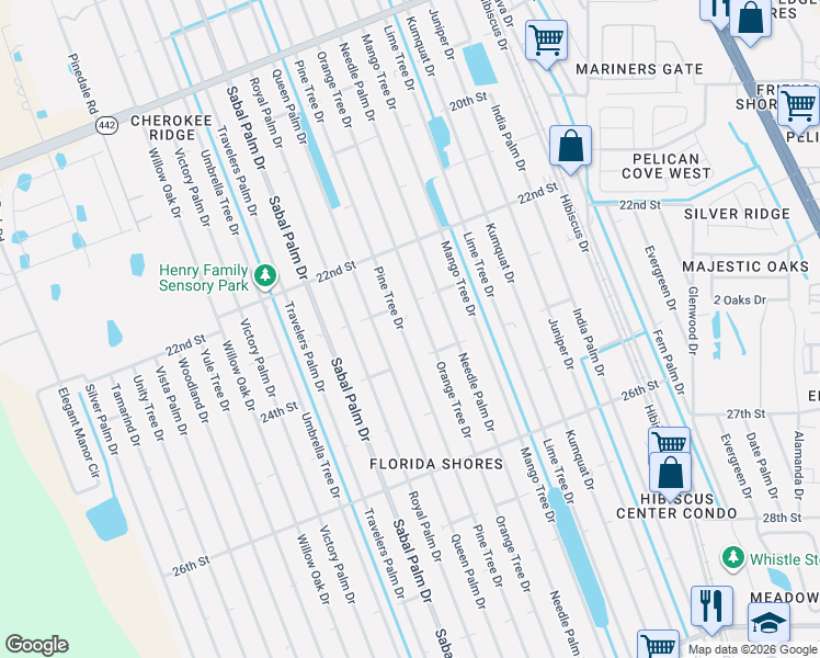 map of restaurants, bars, coffee shops, grocery stores, and more near 2315 Pine Tree Drive in Edgewater