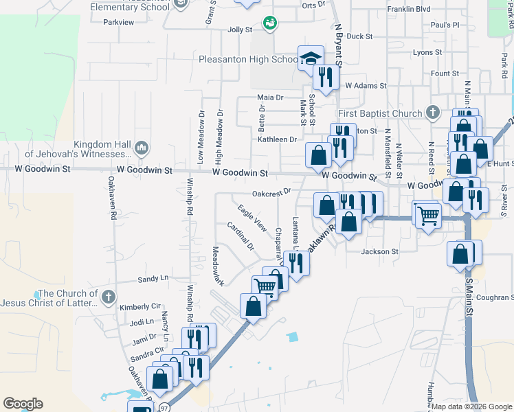 map of restaurants, bars, coffee shops, grocery stores, and more near 1134 Eagle View in Pleasanton