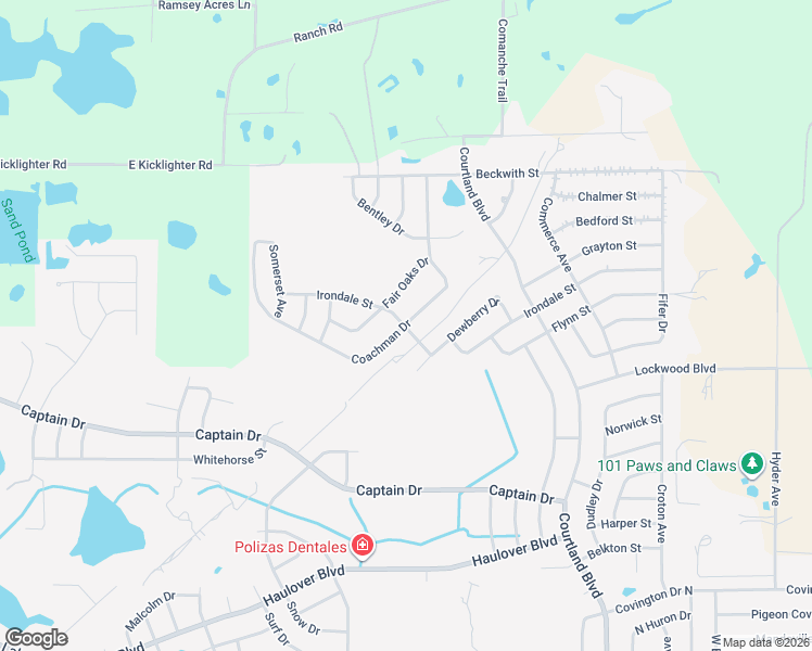 map of restaurants, bars, coffee shops, grocery stores, and more near 2654 Coachman Drive in Deltona