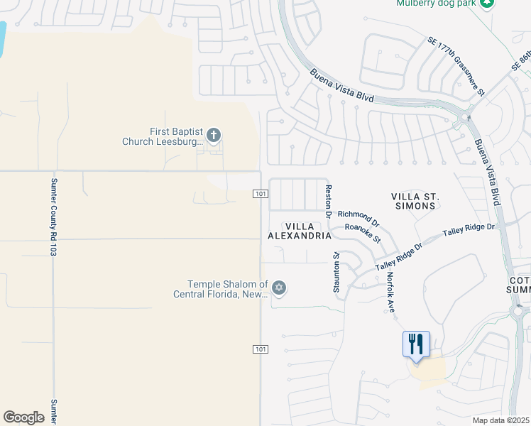 map of restaurants, bars, coffee shops, grocery stores, and more near 3591 Reston Drive in The Villages