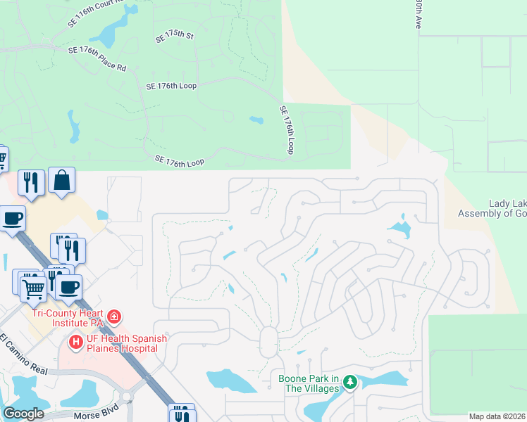 map of restaurants, bars, coffee shops, grocery stores, and more near 945 Oleander Street in Lady Lake