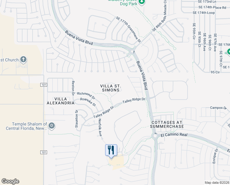 map of restaurants, bars, coffee shops, grocery stores, and more near 1898 Dalton Drive in The Villages