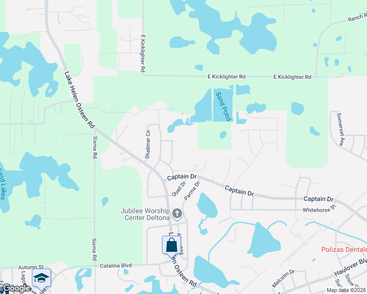 map of restaurants, bars, coffee shops, grocery stores, and more near 2130 Missoula Trail in Deltona