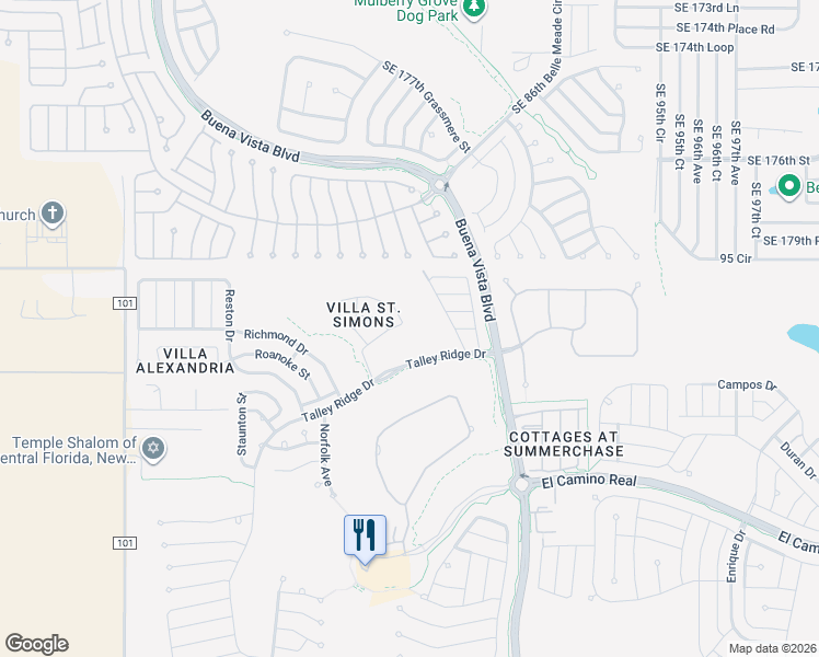 map of restaurants, bars, coffee shops, grocery stores, and more near 1876 Dalton Drive in The Villages