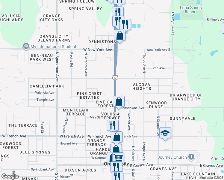 map of restaurants, bars, coffee shops, grocery stores, and more near 930 Beau Court in Orange City