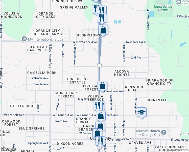 map of restaurants, bars, coffee shops, grocery stores, and more near 930 Beau Court in Orange City