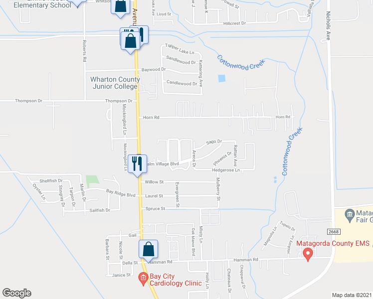 map of restaurants, bars, coffee shops, grocery stores, and more near 2001 Palm Village Boulevard in Bay City