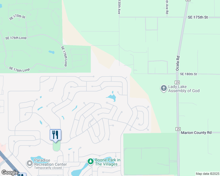 map of restaurants, bars, coffee shops, grocery stores, and more near 718 Orchid Street in Lady Lake