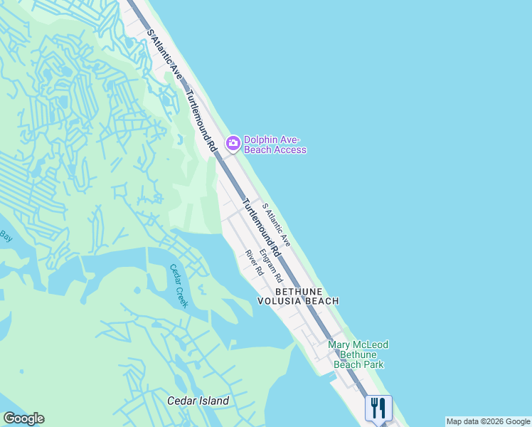 map of restaurants, bars, coffee shops, grocery stores, and more near 6330 South Atlantic Avenue in New Smyrna Beach