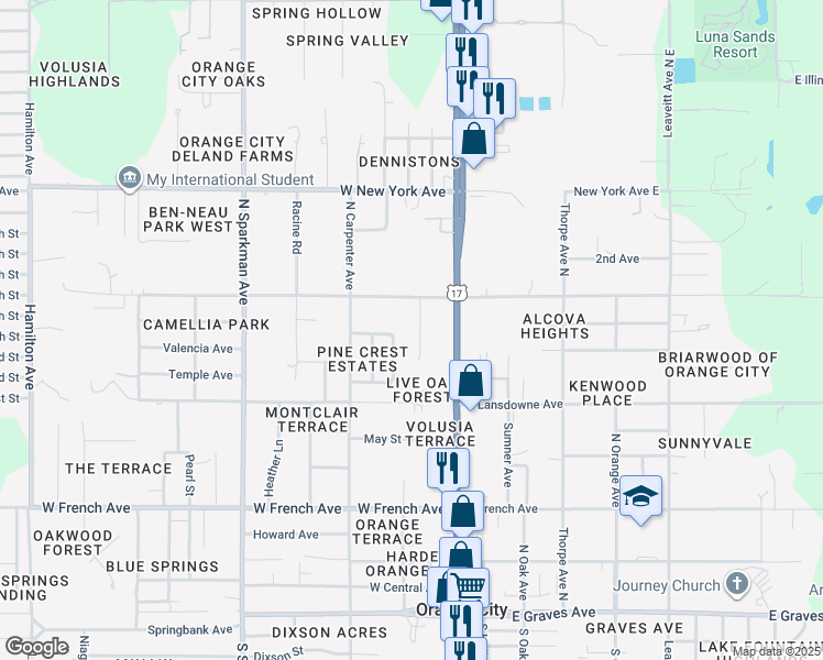 map of restaurants, bars, coffee shops, grocery stores, and more near 982 Beau Court in Orange City
