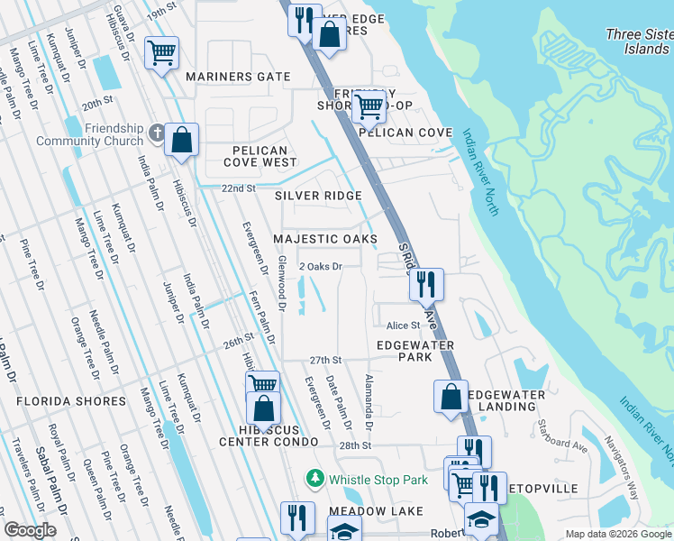 map of restaurants, bars, coffee shops, grocery stores, and more near 320 Broken Oak Drive in Edgewater