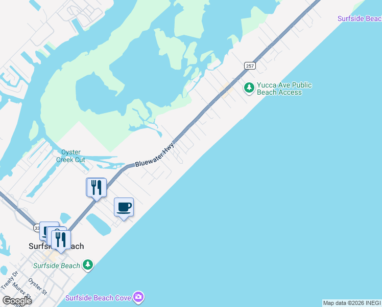 map of restaurants, bars, coffee shops, grocery stores, and more near 105 Santar Loop in Surfside Beach