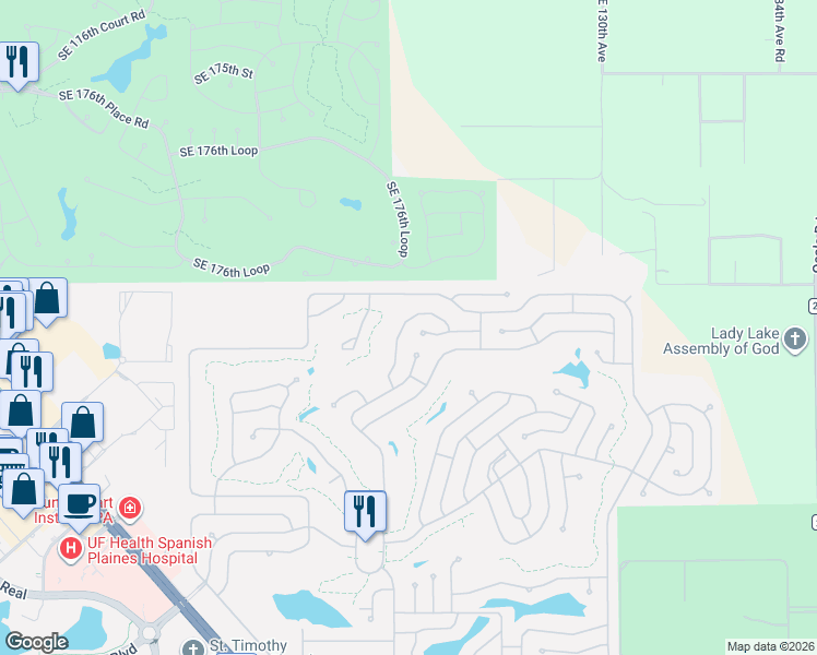 map of restaurants, bars, coffee shops, grocery stores, and more near 919 Oleander Street in Lady Lake