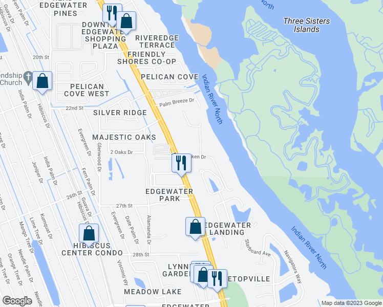 map of restaurants, bars, coffee shops, grocery stores, and more near 129 Ranken Drive in Edgewater
