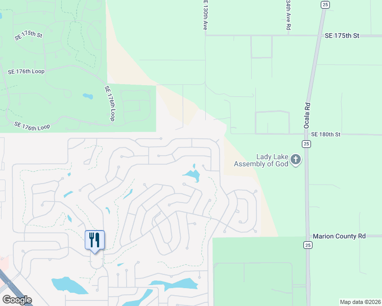 map of restaurants, bars, coffee shops, grocery stores, and more near 804 Camelia Court in Lady Lake