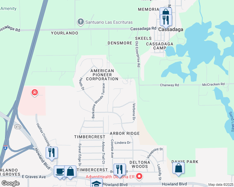 map of restaurants, bars, coffee shops, grocery stores, and more near 3084 Twinleaf Avenue in Deltona