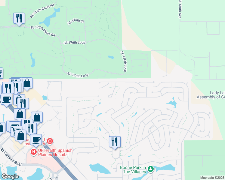 map of restaurants, bars, coffee shops, grocery stores, and more near 1837 Kaufman Circle in Lady Lake