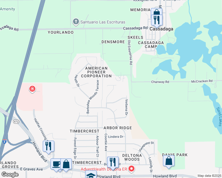 map of restaurants, bars, coffee shops, grocery stores, and more near 3090 Twinleaf Avenue in Deltona