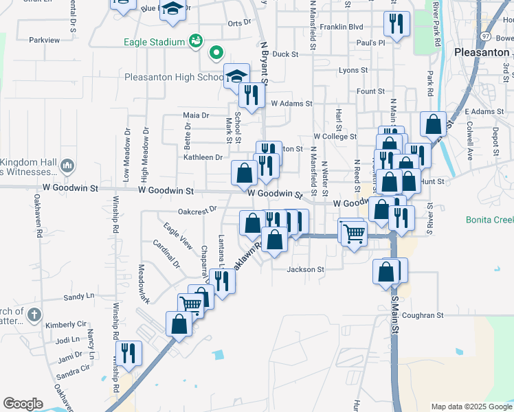 map of restaurants, bars, coffee shops, grocery stores, and more near 115 Greenlawn Avenue in Pleasanton