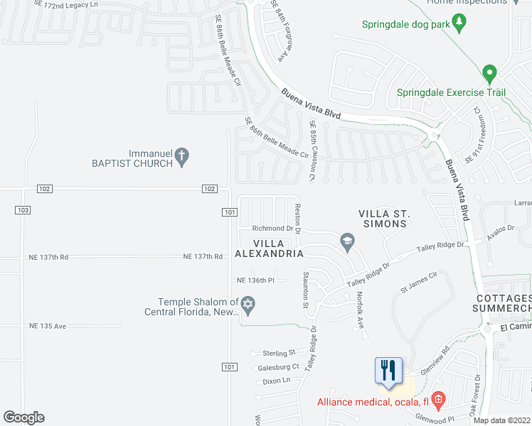map of restaurants, bars, coffee shops, grocery stores, and more near 1824 Sanibel Court in The Villages