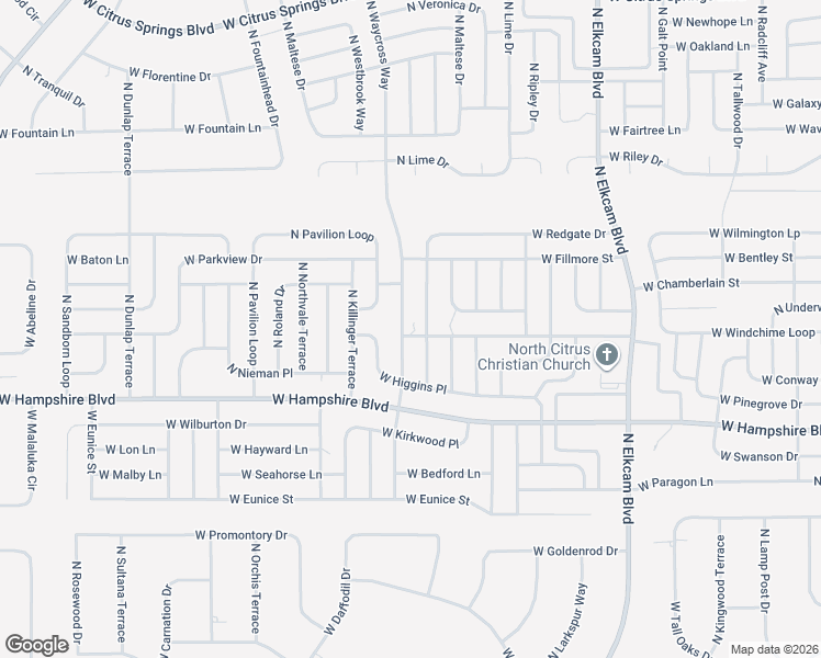 map of restaurants, bars, coffee shops, grocery stores, and more near 6583 North Waycross Way in Citrus Springs