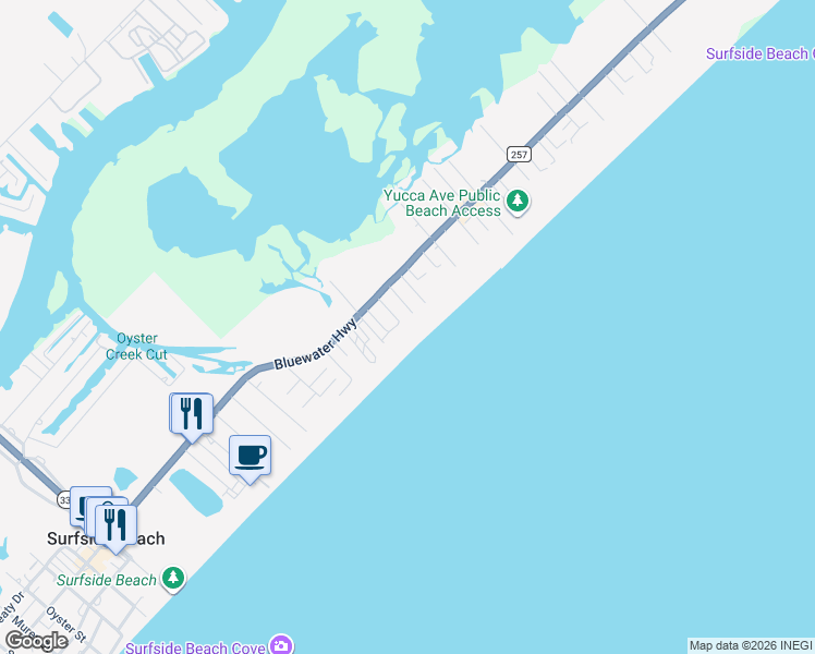 map of restaurants, bars, coffee shops, grocery stores, and more near 105 Santar Loop in Surfside Beach