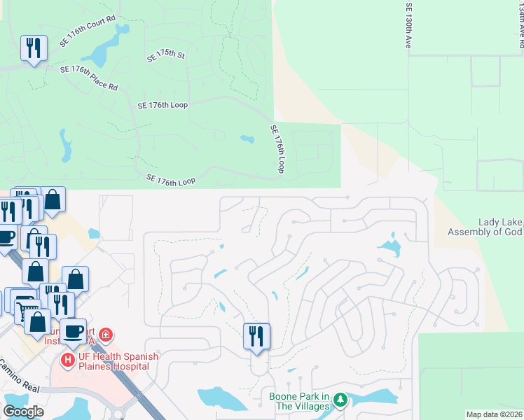 map of restaurants, bars, coffee shops, grocery stores, and more near 1837 Kaufman Circle in Lady Lake