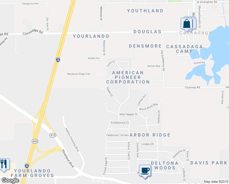 map of restaurants, bars, coffee shops, grocery stores, and more near 3247 Alling Court in Deltona