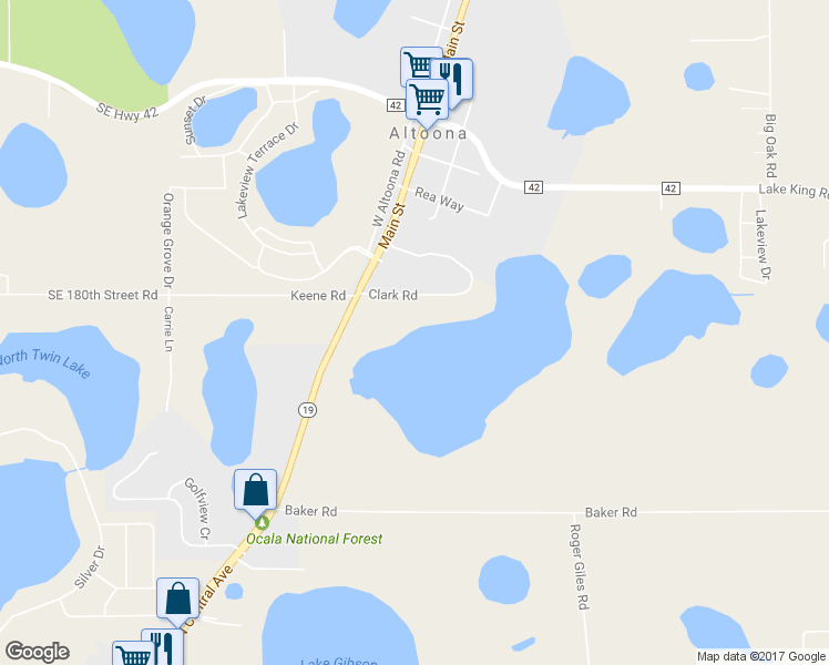 map of restaurants, bars, coffee shops, grocery stores, and more near 41846 Florida 19 in Umatilla