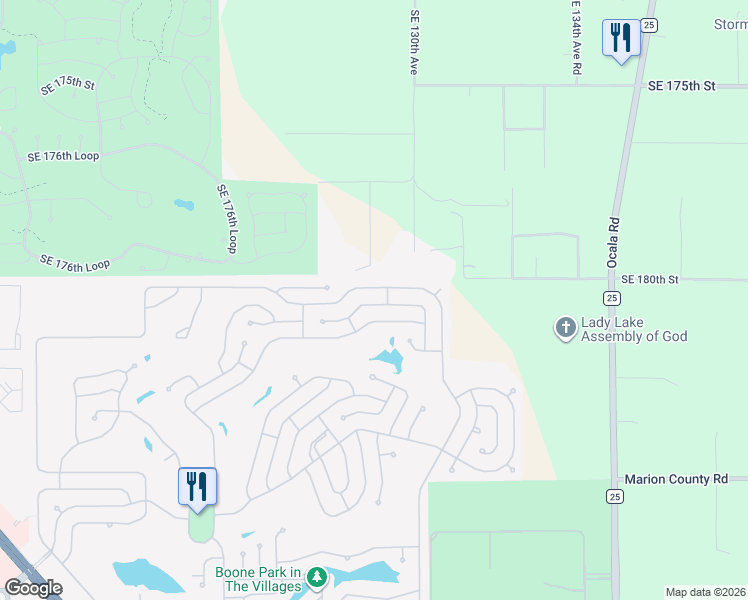 map of restaurants, bars, coffee shops, grocery stores, and more near 805 Camelia Court in Lady Lake