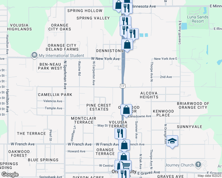 map of restaurants, bars, coffee shops, grocery stores, and more near 991 Beau Court in Orange City
