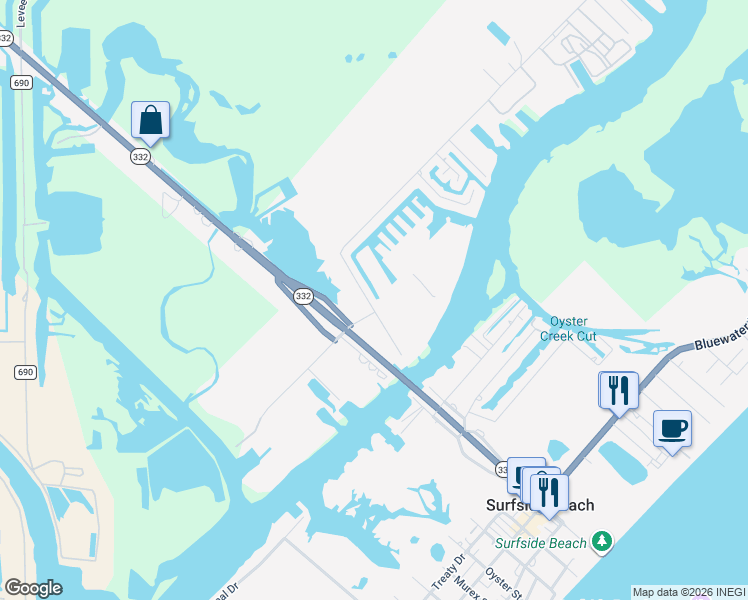 map of restaurants, bars, coffee shops, grocery stores, and more near 27 Tarpon Lane in Freeport