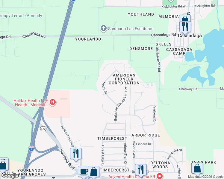 map of restaurants, bars, coffee shops, grocery stores, and more near 3253 Alling Court in Deltona