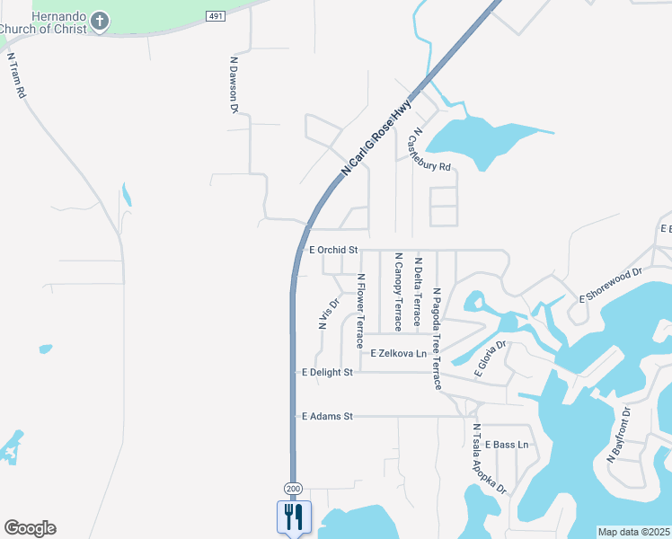 map of restaurants, bars, coffee shops, grocery stores, and more near 3527 East Foliage Lane in Hernando