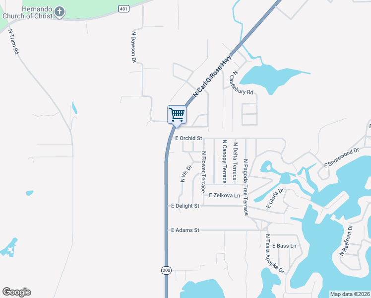 map of restaurants, bars, coffee shops, grocery stores, and more near 6615 North Iris Drive in Hernando