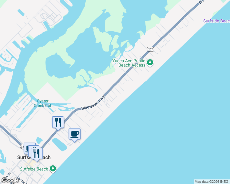 map of restaurants, bars, coffee shops, grocery stores, and more near 105 Santar Loop in Surfside Beach