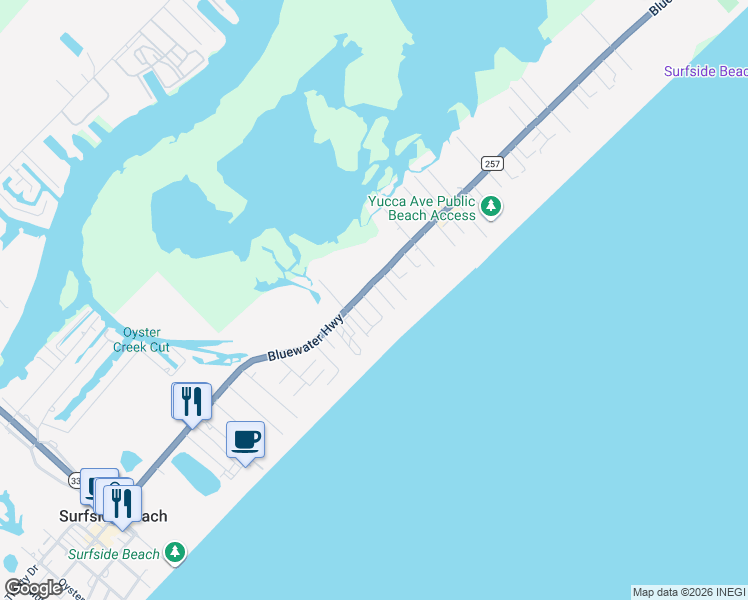 map of restaurants, bars, coffee shops, grocery stores, and more near 92 Bluewater Highway in Surfside Beach